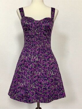 Free People Purple Floral Sweetheart Mini Dress
